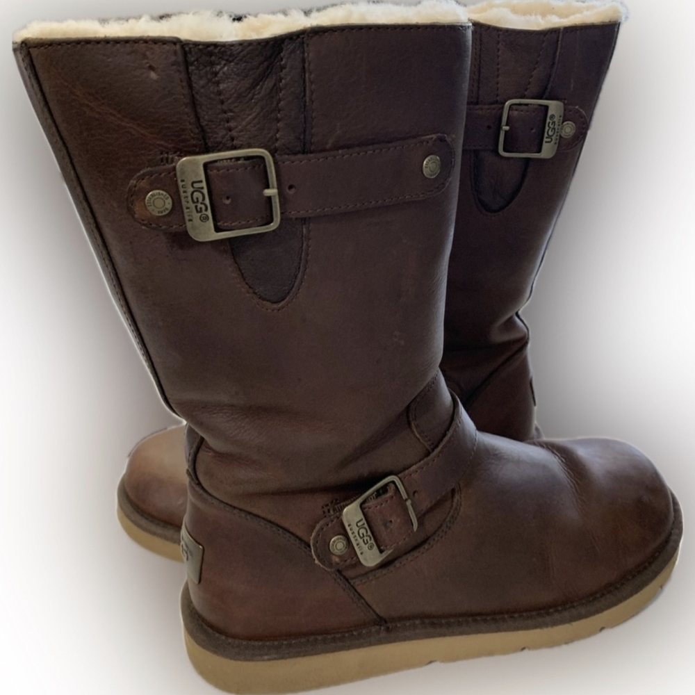 UGG Dark Brown Leather Boots with Buckle Detail